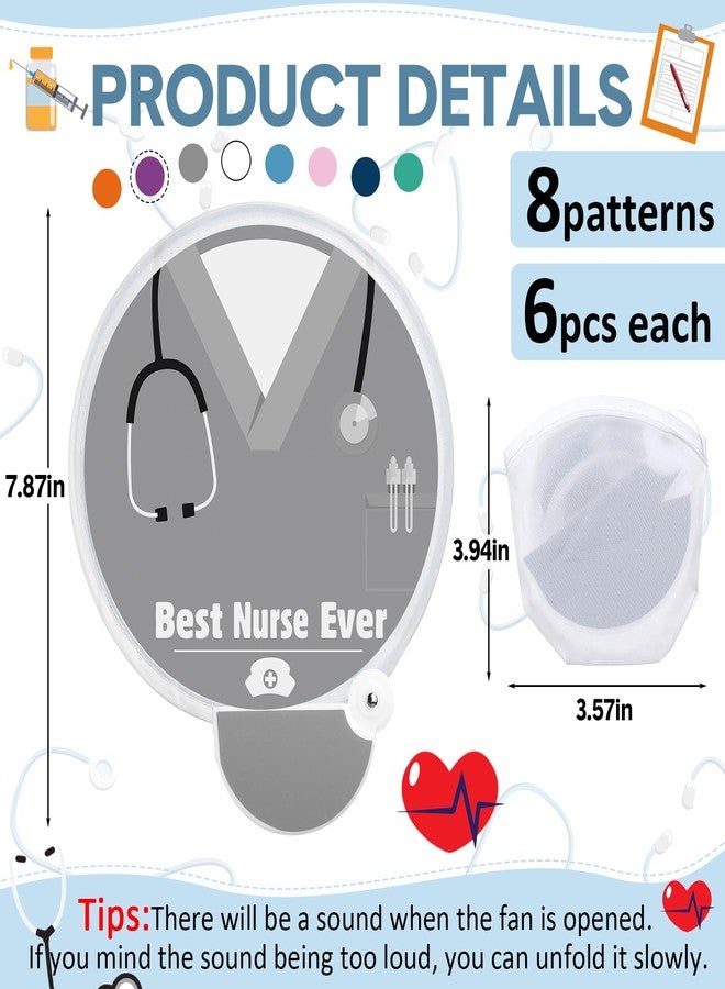 DoubleFill مروحة قابلة للطي من دبل فيل، 48 قطعة، هدية تقدير للممرضات، مروحة يدوية دائرية محمولة بقطر 7.87 بوصة مع مقابض، هدايا تحفيزية وشكرية لحفلات أسبوع التمريض والتخرج (8 ألوان) - Image 2